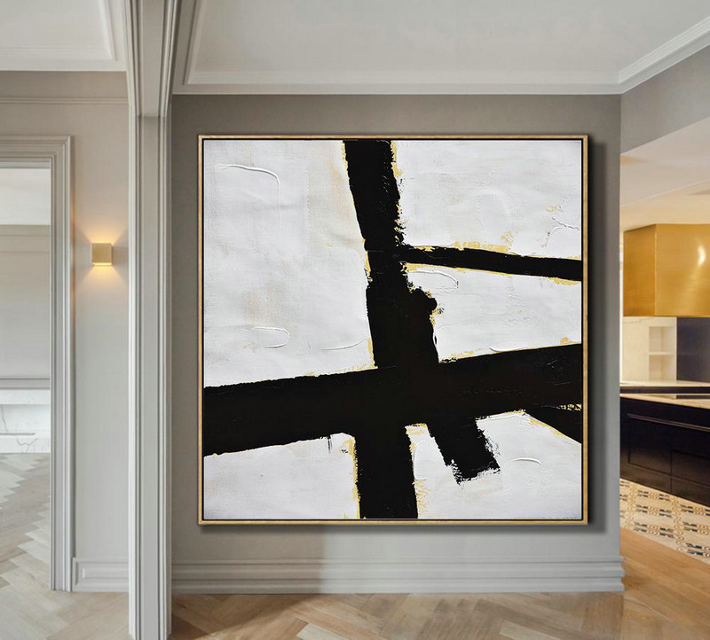 Extra Large 72" Acrylic Painting,Handmade Minimal Art Palette Knife Canvas Painting, Black White Beige - Abstract Art Decor Large Canvas Painting